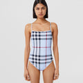 Burberry Check Stretch Nylon Swimsuit in Pale Blue